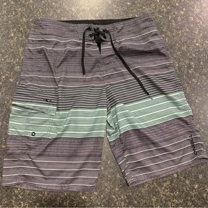 O'Neill Black and Green Board Shorts with Drawstring Waist